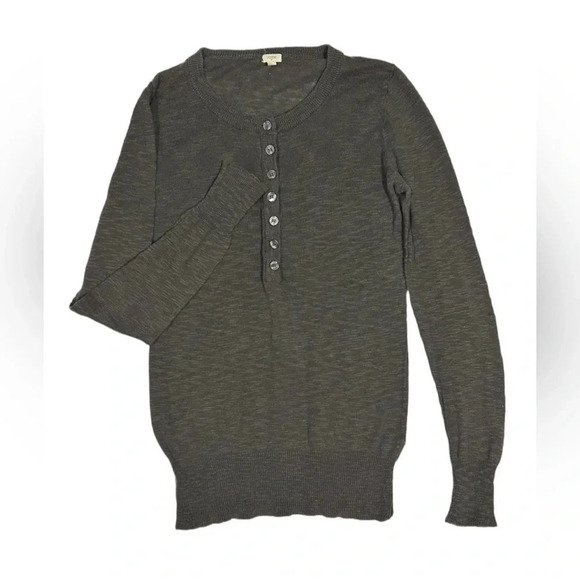 J. Crew Slub Linen-Cotton Henley Crewneck Long Sleeve Sweater Size Medium - Picture 5 of 11
